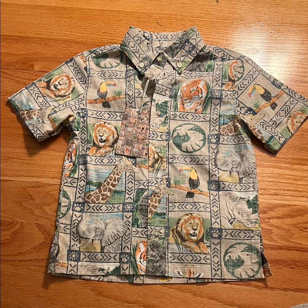 Reyn Spooner San Diego Zoo edition Boys Safari Animal Print Button-Down Shirt